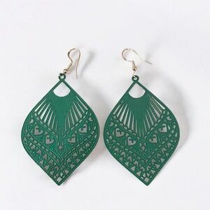 Large Teal Filigree Earrings Lightweight 3” length